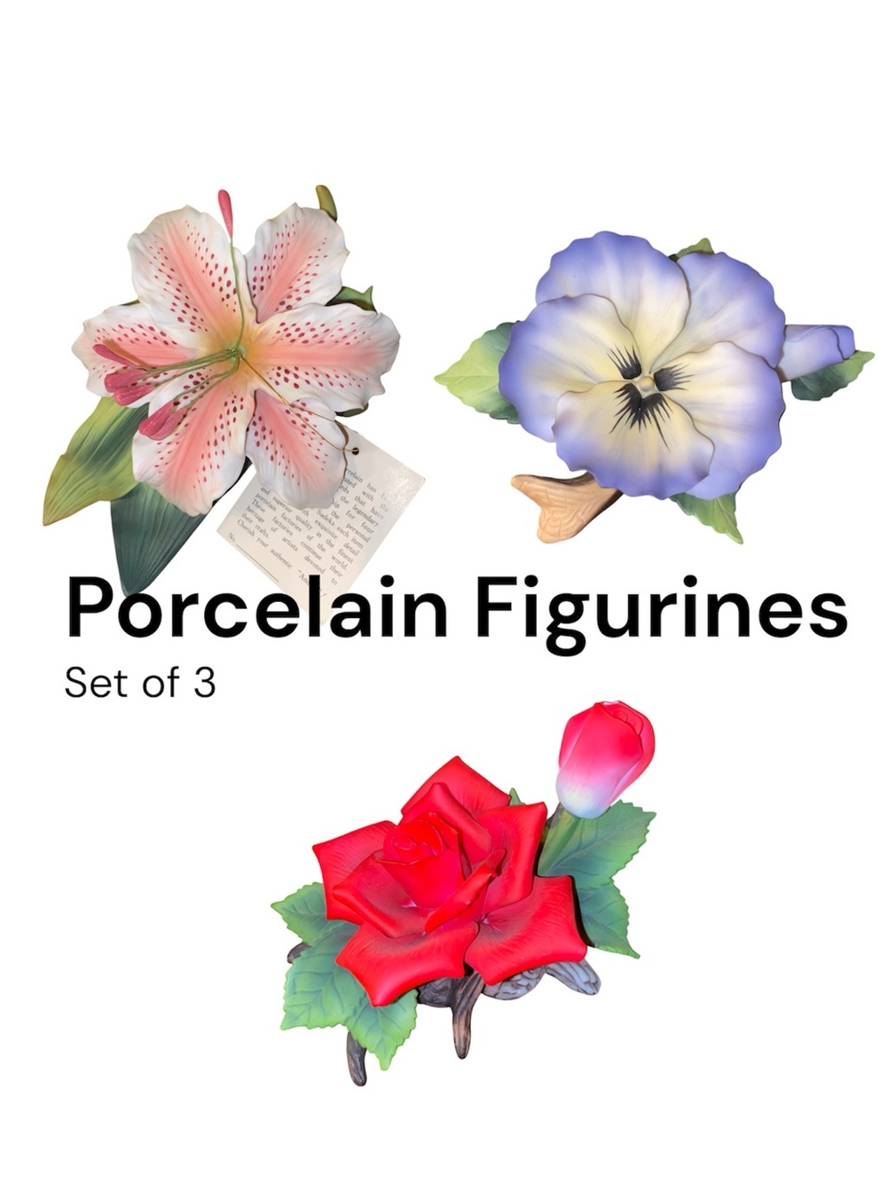 Andrea By Sadek Porcelain Floral Figurine Set of 3